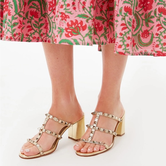 Gold Rockstud Mules with Block Heel - Picture 2 of 12